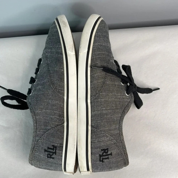 LAUREN RALPH LAUREN Jaelyn Low Top Sneakers Grey Black Fabric Logo Lace Up 8 - Picture 9 of 13